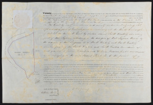 AN 1857 TASMANIAN LAND GRANT August 1857 land grant to Robert Thirkell, of 189 acres in the Parish of Longford, County of Westmoreland Tasmania, signed and sealed by the Governor, Sir Henry Edward Fox YOUNG. (The price of £1 per acre is detailed in manusc