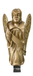 A 19th century ship's figurehead angel figure, carved timber with later gold painted finish, 120cm high, 65cm wide