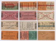 RAILWAY TICKETS - VICTORIA & NSW: 1940s-50s Edmondson railway tickets with Victoria (25) including Workman's Tickets, Break ticket, Day Returns, First & Second Class, Child tickets; NSW (18) including School Pupil, Child's Weekly Periodical, Free School - 3