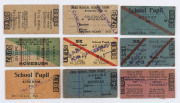 RAILWAY TICKETS - VICTORIA & NSW: 1940s-50s Edmondson railway tickets with Victoria (25) including Workman's Tickets, Break ticket, Day Returns, First & Second Class, Child tickets; NSW (18) including School Pupil, Child's Weekly Periodical, Free School - 4