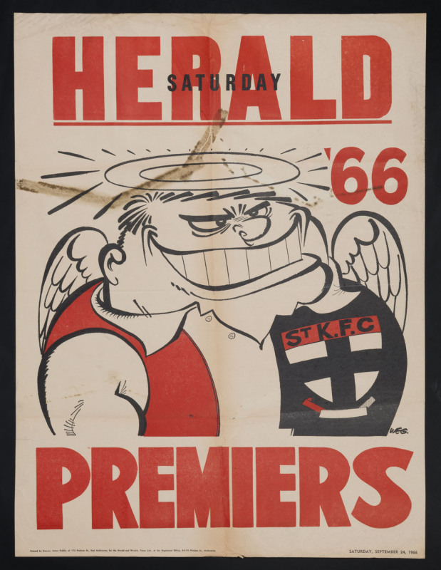 ST. KILDA: 1966 original WEG premiership poster; repaired tear and some staining but no paper losses.