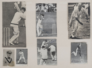 AUTOGRAPHS: Australian Test Team Players #117 (Ponsford), #140 (O'Reilly), #150 (Brown), #154 (McCormick) and #171 (Morris x 2) signed cut-out pictures - all action shots - mounted together on a large sheet. (6 signed pieces). Overall 30 x 41cm.