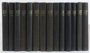 "Playfair Cricket Monthly" (United Kingdom) complete run of issues from May 1960 (Vol. 1 No. 1) to April 1973 (Vol.XIII No.12, the final issue) in 14 cloth-bound volumes. Edited by Gordon Ross, regular contributors included journalistic luminaries Neville Cardus & John Arlott. It was absorbed by "The Cricketer" magazine following the final April 1973 issue.