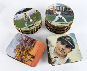 DON BRADMAN: Bradex (Bradford Exchange) limited edition commemorative china plates individually numbered in gold ink comprising Bradman "Australian Legend" circular plates designed by Robert Coady or Brian Clinton, each 19.5cm diameter, four Don Bradman "Driving Force" square plates (18.5x18.5cm); also seven "Cricketing Greats" circular plates (19.5cm) designed by Robert Coady comprising Allan Border, Dennis Lillee, Bill O'Reilly, Greg Chappell,