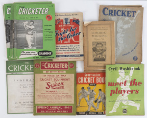 CRICKET - BOOKLETS, GUIDES & PROGRAMMES: 1930s-70s selection including :Cricket! Its Origin and Development" (1935, ABC Publications), "Cricket - As Demonstrated by Australia's Greatest Stoke Maker - Alan Kippax", 1948 Charlie Macartney "Fight for the Ashes", 1949 Cyril Washbrook "Meet the Players", 1950-51 'Sporting Globe' Cricket Book, 1950-51 'Sporting Life' Cricket Book (2), NSW Cricket Association's "Coaching Magazine" 1930 issues (2)