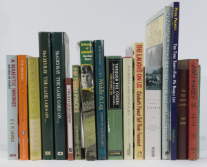 BALANCE OF A CRICKET LITERATURE CONSIGNMENT: mostly hardbound with plenty of better titles including "Gary Sobers - Cricket Crusader" by Sobers (1966), "The Thoughts of Trueman Now" by Fred Trueman, illustrations by Willie Rushton (1978), "Imran - The Autobiography of Imran Khan" (1983) "Ranji" by Alan Ross (1983), "The Guardian Book of Cricket" by Engel (1986), "McGilvray - The Game Goes On" (1987, 2 copies), "The World on Tour - The Untold Story of Cricket's World XI"