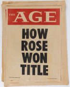 LIONEL ROSE: 1968 Newspaper Billboard Posters pertaining to Rose comprising (Feb.28) The Sun "It's Rose! Big Fight Pictures"; (Feb.28) The Age "How Rose Won Title"; (Feb.28) Herald "I Was Rose's Second - Special"; (Feb.29) Herald "The Champ Home: City Go - 2