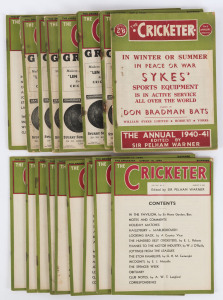 "THE CRICKETER" magazine edited by Sir Pelham Warner: 1940 editions No.1 to 19 (4 May - 7 Sept.) plus "The Annual 1940-41" all loose, as issued. (20 items). 