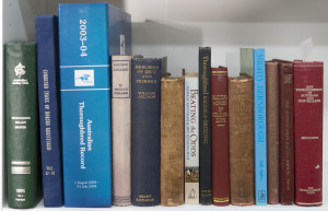 AUSTRALIAN HORSE RACING & BREEDING: A small library including "Harking Back (illustrated) the turf, its men and memories" by Collins (Orion) and Thompson (1924), "The Australian Bloodhorse" by Barrie (1956), "Turf Cavalcade" by Barrie (1960), "Key Thoroughbreds of Australia and New Zealand" by Pring (1980), "The Star Kingdom Story" by Pring (1983), and several others. Mixed condition. (Correction -comprises 9 volumes, not the 14 volumes as stated in originial description)