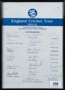 1982-83 ENGLAND CRICKET TOUR OF AUSTRALIA: official team sheet with 19 signatures incl. Bob Willis (captain), David Gower (vice-captain), Ian Botham, Allan Lamb & Derek Randall; framed & glazed; overall 30.5 x 20.5cm.