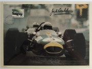 JACK BRABHAM: signed memorabilia comprising 1995 letter, headed "Sir Jack Brabham OBE/Miranda 2228", two identical photographs (15x10cm) of Brabham, an image of Brabham racing (19x27cm), plus philatelic covers (44); unsigned supporting material with phila - 2