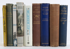 HORSE RACING & BREEDING: Collection of mainly English published books including "Racing Life of Lord George Cavendish Bentinck, M.P." by Kent (1892), "Sixty Years on the Turf" by Warren (1901), "The History of the Racing Calendar and Stud-book" by Prior (1926), "Sykes of Sledmere the Record of a sporting family and famous stud" by Fairfax Blakeborough (1929), "The Breed of the Racehorse" by Becker (1936), "On and Off the Racecourse" by Rickman (1937), "The Aga Khan's Horses" by Lyle (1938) etc