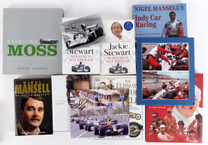 LITERATURE - RACING DRIVER BIOGRAPHIES WITH AUTOGRAPHS: with Stirling Moss "The Authorised Biography" (signature on piece), Jackie Stewart "Winning is Not Enough" hardbound (signature on enclosed photograph) plus softbound edition, Nigel Mansell "My Autobiography", Mark Webber "Aussie Grit" (signature on colour photograph of Webber in his car); also "Murray Walker's Formula One Heroes" not signed by Walker,