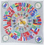 SCARVES: An Olympic Games scarf (pure silk, made in Japan) with a map of Australia at centre surrounded by the flags of all the nations competing at Melbourne (VF condition); also, another scarf with Australia and the torch at centre surrounded by illustr - 2