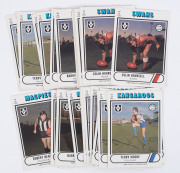 1976 Scanlens "Footballers" duplicates [194] incl. Michael Tuck (2), Leigh Matthews, Trevor Barker & Royce Hart (4); also checklists (15), mostly VG to VF; also Scanlen's 1970s "Card Locker", 14 segments (tear on one internal divider) for card storage wit - 5