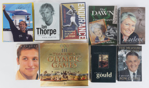 LITERATURE - OLYMPICS & OLYMPIANS WITH SIGNATURES: comprising "The Treasures of the Olympic Games" (2008, slipcase) with enclosed signed photograph of Juan Antonio Samaranch, plus signatures of athletes for Mark Spitz (on piece), Nadia Comaneci (on piece)