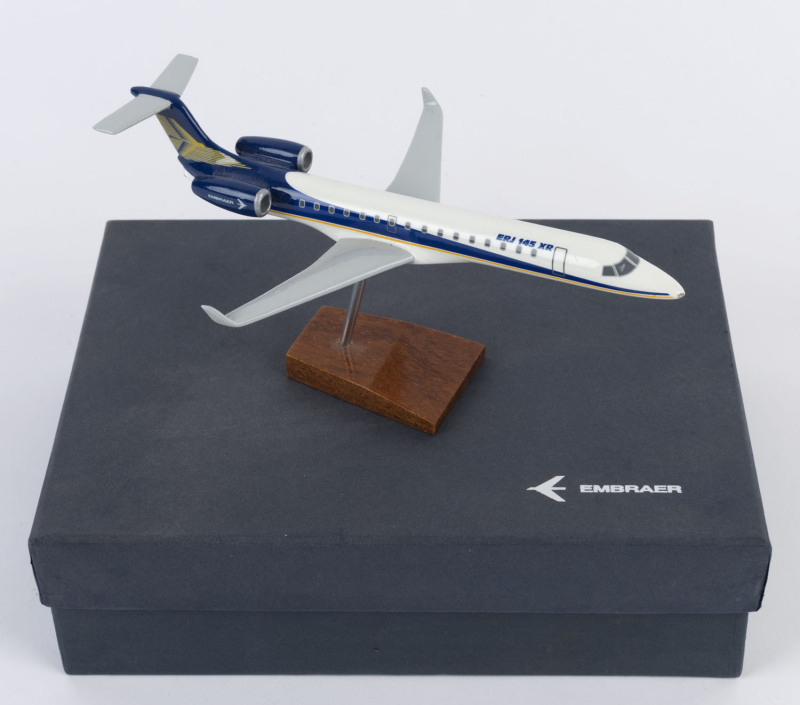 EMBRAER ERJ 145 XR model on stand in original box, ​21cm long