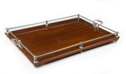 A large Australian serving tray, fiddleback blackwood with chrome gallery and handles, late 19th century, ​64cm across the handles