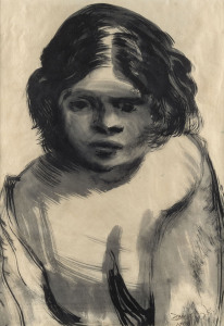 JAMES VANDELEUR WIGLEY (1917-1999), The Young Aboriginal Girl, ink wash on paper, signed lower right "James Wigley, 1958", Lauraine Diggins Fine Art label verso, ​86 x 60cm