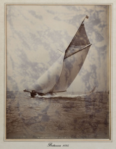 "BRITANNIA Winning First Place N.T.Y.C. May 17th '95", black and white photograph captioned on mount "Britannia 1895", framed 52 x 43cm overall. PROVENANCE: From the Isle of Wight Hotel, England