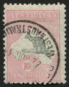 AUSTRALIA: Kangaroos - CofA Watermark: 10/- Grey & Pink variety "Weeping kangaroo" [L38] BW.50(V)l, very fine used, Cat $550.