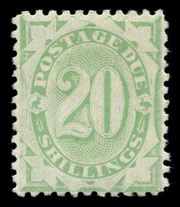 AUSTRALIA: Postage Dues: 1902-04 (SG.D44) 20/- green being an unusually "bright" example of this very rare stamp; well centred, fresh MLH, Cat. £4250 (BW:D45 - Cat $6500). Exceptional example. 