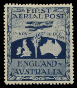 AUSTRALIA: Aerophilately & Flight Covers: Nov.1919 - Feb.1920 (AAMC.27d) A Ross Smith "FIRST AERIAL POST" vignette, Mint with gum, with margins removed. Rare and fine. This is example M3 in Frommer's listing, illustrated at page 130.
