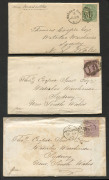 NEW SOUTH WALES - Postal History: 1859-61 inwards mail from United Kingdom to same addressee at Waterloo Warehouse in Sydney comprising 1859 3/3d franking entire with Emblems wing-margin 1/- green pair & single plus 2d blue + 1d red; 1860 covers from Amp - 2