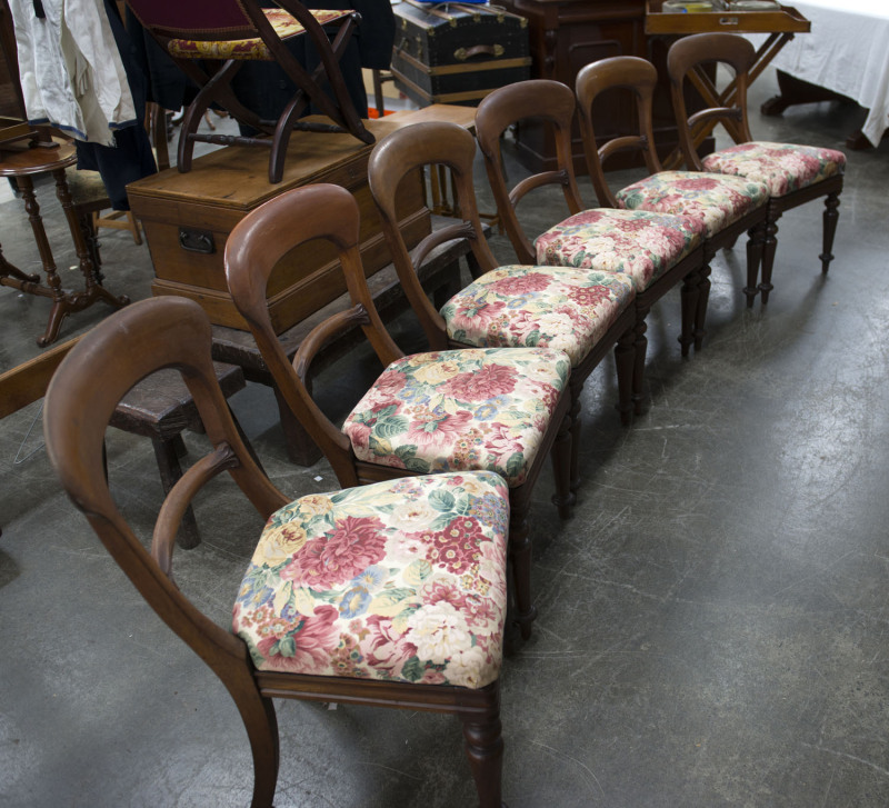 A set of six Colonial spade back campaign chairs, mahogany, made for the "Australian Colony" with crown stamp, mid 19th century