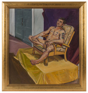 LEWIS MILLER (b.1959), (Seated male nude), oil on canvas, 70 x 66cm.