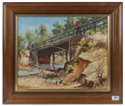 ARTHUR HAMBLIN (b.1933), Bridge Builders, acrylic on canvas, 41 x 50.5cm. - 2