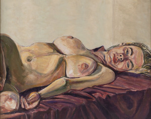 LEWIS MILLER (b.1959), (Reclining nude), oil on board, 45 x 55cm.