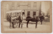 Group of five 19th and early 20th century photographs in the cabinet portrait format. A fascinating group including the "Victoria Hotel", bicycle repairing at Bulleen Road, Paramount Side Cars motorcycle shop, Re-Nu rubber shop and an early image titled " - 4