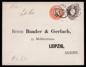 GREAT BRITAIN - Postal Stationery: Envelopes PTPO: Envelopes PTPO: 1903-11 KEVII two-stamp selection comprising ½d + 3d Huggins & Baker ESC621 (2, to Leipzig endorsed "Late Fee", and a registered front to Holland), ½d + 4d ESC622 mint & unused, 1½d + 3d ESC635 unused, 1½d + 4d ESC636 used to Saxony endorsed "Late Fee", plus an unused example; good to fine condition. (7)