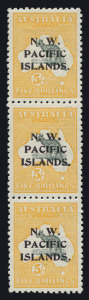 NEW GUINEA - 'N.W./PACIFIC/ISLANDS' Overprints: NWPI 1915-16 (SG.92) 5/- Grey & Yellow Roo a,b,c strip of 3, excellent centring, upper unit MLH, lower units MUH, Cat £375+.