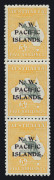 NEW GUINEA - 'N.W./PACIFIC/ISLANDS' Overprints: NWPI 1915-16 (SG.92) 5/- Grey & Yellow Roo a,b,c strip of 3, excellent centring, upper unit MLH, lower units MUH, Cat &pound;375+.&nbsp;&nbsp;
