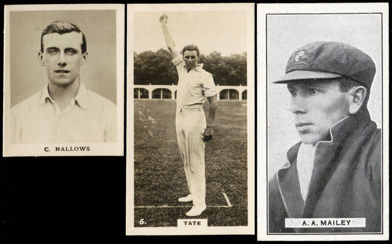 1923-25 cricket cards, noted 1923 D.C.Thomson "Cricketers" [8]; 1924 D.C.Thomson "Cricketers" [24]; 1926 British American Tobacco "English Cricketers" [25]; 1925 Morris "Australian Cricketers" [25]. Mainly G/VG. (Total 82).