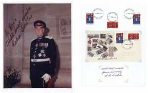 REST OF THE WORLD - Thematics: Military - Signed Covers: mostly Australian decimal FDCs signed by Australian decorated soldiers and military leaders including Rear-Admiral Brian Castles, Lord Leonard Cheshire VC,OM, Major-General Adrian Clunies-Ross AO, MBE (+ signed photo), Sir Roden Cutler VC (2, Australia & Pakistan FDCs, + signed photo), Rear-Admiral William Dovers, Major General Roy Gordon CBE, Jack Hinton VC, Lieutenant-General Michael Parker (former private secretary to Prince Philip),