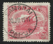 PAPUA: 1901-32 collection illustrating many varieties including Small 'PAPUA' 1/- SG.71 "White dot in top of left spandrel", 2d on 1&frac12;d blocks of 4 (2) each with varieties on all four units; postmarks incl. 'BNG' Bars cancels incl. for Kokoda, Lee.69 (Rate - 3