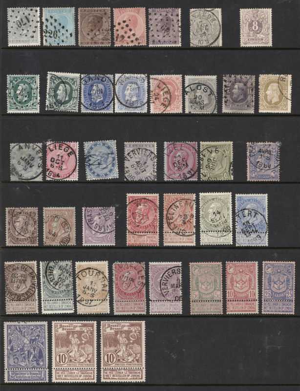 BELGIUM: 1865-1940 collection on hagners with used earlies incl. 1865-67 to 1fr, 1886-91 2fr, 1893-1911 Sunday Tabs to 2fr, 1912 to 5fr Albert mint,1915 Albert semi-postal set on registered FDC, 1925 Leopold/Albert & 1928 Orval sets mint, 1936 Town Hall