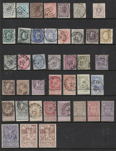 BELGIUM: 1865-1940 collection on hagners with used earlies incl. 1865-67 to 1fr, 1886-91 2fr, 1893-1911 Sunday Tabs to 2fr, 1912 to 5fr Albert mint,1915 Albert semi-postal set on registered FDC, 1925 Leopold/Albert & 1928 Orval sets mint, 1936 Town Hall 