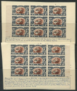 NEW ZEALAND: OFFICIALS: 1936-61 Pictorials (SG.O124) 2&frac12;d red-brown & blue-slate mostly multiples with marginal blocks of 9 (5) and blocks of 6 (2) with specialist annotations identifying plate scratches, re-entries and retouches, usually on the frame pl - 2