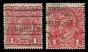 AUSTRALIA: KGV Heads - Single Watermark: 1d Rose Smooth Paper G21 Rusted (Pre-Substituted) ClichÃ©s [34-35] BW:71K(2)j & k (SG 21ca shade), Haymarket (NSW) or Melbourne machine cancellations largely clear of the affected areas, Cat. $12,000. Rare in any - 3