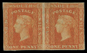 NEW SOUTH WALES: 1856-60 (SG.108) 1d carmine-vermilion, Imperforate horizontal pair with good-to-close margins. Delightful, fresh Unused condition. (2). Cat.&pound;800. - 3