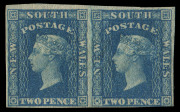 NEW SOUTH WALES: 1856-60 (SG.110) 2d blue, Imperforate horizontal pair with large-to-close margins. Delightful, fresh Mint o.g. condition. (2). Cat.£700. - 3