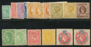 VICTORIA: 1905-13 (SG.431, 432, etc.) Edward VII £1 salmon & £2 dull blue, wmk Crown over A, plus the lower values, mainly "POSTAGE" types (except ½d, one 4d & 9d) and including both 5/- shades (SG.430 & 430a), one with listed variety V121e [$200] "Colou - 6