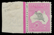 AUSTRALIA: Kangaroos - Third Watermark: 10/- Grey & Aniline Pink, left marginal single showing "Slight misplacement of Roo to upper left resulting in the ears being completely outside the W.A. coast". Mint, very lightly hinged and well centred. A lovely - 3