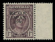 AUSTRALIA: BCOF Japan: 1946-47 1d Queen Elizabeth with&nbsp;"Proof overprint in black"&nbsp;BW:J2PP(2)A marginal example, very fresh MUH, Cat $350. - 2