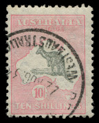 AUSTRALIA: Kangaroos - CofA Watermark: 10/- Grey & Pink variety "Weeping kangaroo" [L38] BW.50(V)l, very fine used, Cat $550. - 2