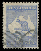 AUSTRALIA: Kangaroos - Second Watermark: 6d Ultramarine "Substituted cliche - Die IIA", used with postmark well clear of the weak outer frame break, opposite Broome. BW:18(1)ja - Cat.$6000 (SG.£3000). - 2